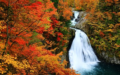 houtai falls, 4k, otoño, hermosa naturaleza, puntos de referencia japoneses, prefectura de akita, japón, asia, paisajes de otoño, hdr