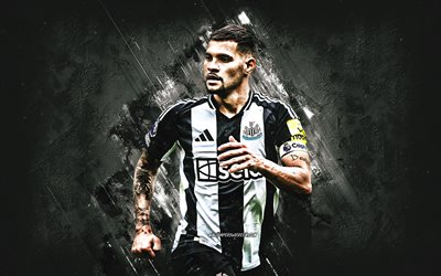 bruno guimaraes, newcastle united fc, calciatore brasiliano, sfondo di pietra bianca, grunge art, premier league, calcio, inghilterra