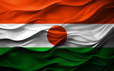 4k, bandera de níger, países africanos, bandera 3d níger, áfrica, textura 3d, día de níger, símbolos nacionales, arte 3d, níger