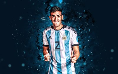 lautaro di lollo, 4k, luces neones azules, equipo de fútbol nacional de argentina, conmobol, futbolistas argentinos, fútbol americano, fútbol, equipos nacionales, afa, lautaro di lollo 4k