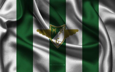 4k, logo moreirense fc, tissu de soie blanche verte, équipe de football portugaise, emblème fc plusirense, primeira liga, moreirense fc, portugal, football, plus de drapeau fc fc