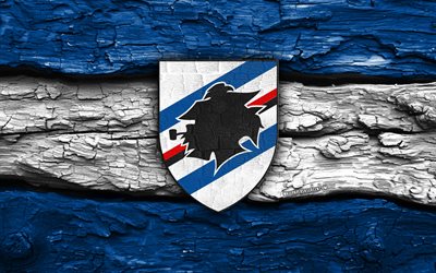 logotipo de madeira do sampdoria fc, 4k, fundo de madeira branco azul, série b, futebol, logotipo da sampdoria fc, emblema da sampdoria fc, sampdoria fc, clube de futebol italiano, sampdória