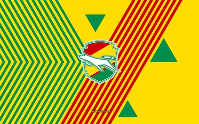 logo jef united chiba fc, 4k, équipe japonaise de football, fond de lignes vertes jaunes, jef united chiba fc, ligue j2, japon, dessin au trait, emblème du jef united chiba fc, football