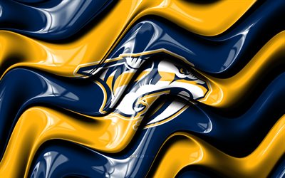 3d logo der nashville predators, 4k, blau gelbe 3d wellen, nhl, eishockey, flagge der nashville predators, kreativ, logo der nashville predators, nashville predators emblem, amerikanische hockeymannschaft, nashville predators