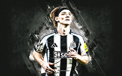 Anthony Gordon, Newcastle United FC, English footballer, white stone background, grunge art, Newcastle United, Premier League, England, football, Anthony Gordon Newcastle United