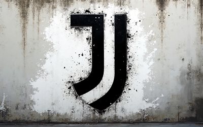 شعار نادي يوفنتوس, 4k, جدار حجري, شعار اليوفي, فن الجرونج, شعار يوفنتوس, الدوري الإيطالي أ, إيطاليا, يوفنتوس, كرة القدم, نادي يوفنتوس