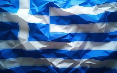 4k, Greece polygonal flag, abstarct art, Day of Greece, low poly art, flag of Greece, Greek flag, Greece abstract flag, Greek national symbols, Greece flag, creative art, Greece