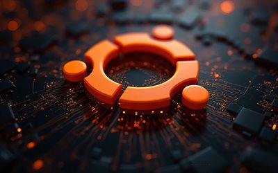 logotipo de lima 3d de ubuntu, linux, 4k, placa madre, arte de alta tecnología, logotipo de ubuntu, emblema de ubuntu, fondo de tecnología de lima oscura, ubuntu, logotipo de ubuntu 3d