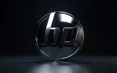 4k, Hewlett-Packard chrome logo, creative, black background, minimalism, HP logo, Hewlett-Packard metal logo, artwork, Hewlett-Packard 3D logo, Hewlett-Packard logo, electronics brands, Hewlett-Packard, HP