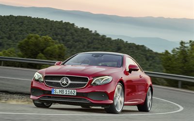 메르세데스-벤츠 e-class coupe, 2017 자동차, rpad, 이동, 붉은 메르세데스