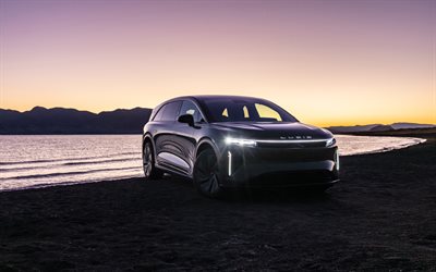 gira por gravedad lúcida, 4k, oscuridad, 2026 coches, fuera de la carretera, 2026 gira por gravedad lúcida, faros, autos americanos, lúcido