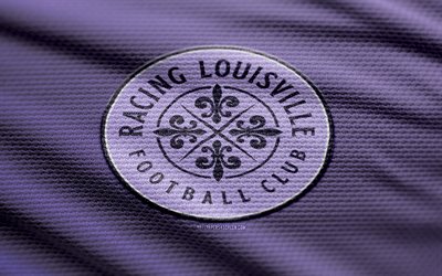 logotipo de tecido racing louisville, 4k, fundo de tecido violeta, nwsl, bokeh, futebol, logotipo do racing louisville, emblema do racing louisville, corrida de louisville, clube de futebol americano, racing louisville fc
