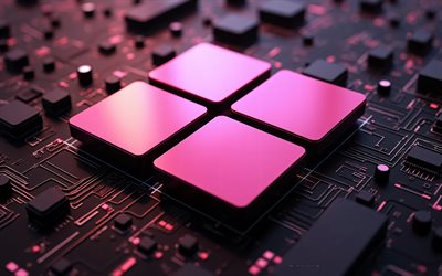 logo rosa di windows 11, 4k, scheda madre rosa, logo del chip rosa scuro di windows 11, emblema di windows 11, segno di windows 11, logo di windows 11, sfondo tecnologico rosa, marchio di windows, finestre