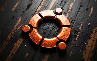 logo en bois ubuntu 3d, 4k, linuxubuntu, fond en bois sombre, signe ubuntu, logoubuntu, emblème ubuntu, linux, ubuntu
