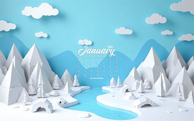 2026 January calendar, 3D plaster winter landscape, January 2026 calendar, winter background, January calendar 2026, winter concepts, January, winter, 2026 calendars