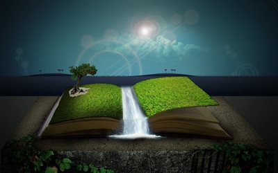 book, ecology concept, creative, eco, waterfall
