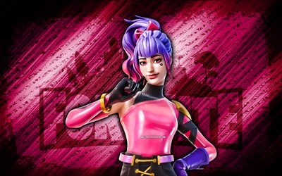 tracy trouble fortnite, 4k, fond diagonal violet, grunge, fortnite, œuvres d'art, tracy trouble skin, personnages fortnite, trouble tracy, fortnite tracy trouble skin