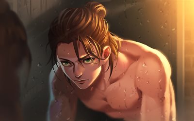 エレン・イーガー, 緑の目, shingeki no kyojin, 日本の漫画, 進撃の巨人, アニメキャラクター, 主人公, タイタンのキャラクターへの攻撃, タイタンに対するエレン・イーガーの攻撃