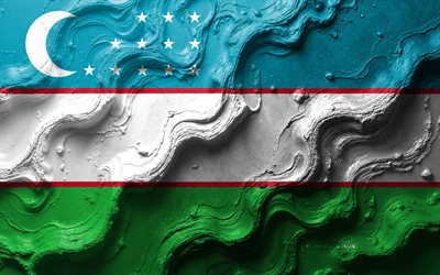 uzbekistan, 4k, stenvågstruktur, 3d uzbekistan flagga, asien, flaggor från asiatiska länder