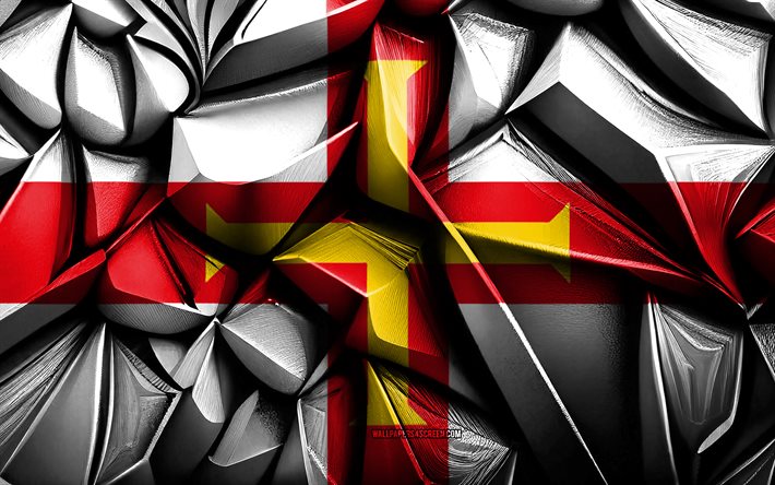 bandera de guernsey, 4k, textura creativa 3d, guernsey 3d bandera, europa, arte 3d, guía, bandera de países europeos