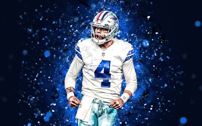 Dak Prescott, 4k, blue neon lights, Dallas Cowboys, NFL, American football players, Dak Prescott 4K, American football, National Football League, Dak Prescott Dallas Cowboys