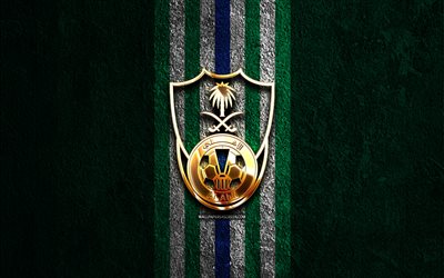 Al-Ahli golden logo, 4k, green stone background, Saudi Professional League, Saudi football club, Al-Ahli logo, football, Al-Ahli emblem, Al-Ahli SFC, soccer, Al-Ahli FC