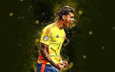 richard ríos, 4k, luces de neón amarillas, equipo de fútbol nacional de colombia, conmobol, futbolistas colombianos, richard rios 4k, fútbol americano, fútbol, equipos nacionales, sudamerica, equipo de rios rios colombia