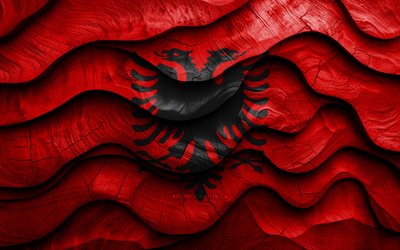 4k, Albanian flag, European countries, wooden 3D waves flags, Day of Albania, flag of Albania, Germany wooden flag, Europe, Albanian national symbols, Albania flag, Albania