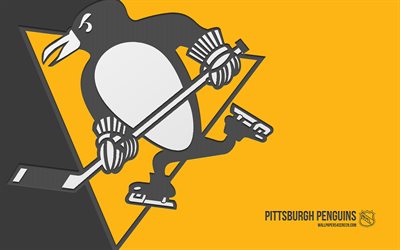 pittsburgh penguins  logotyp, 4k, gul bakgrund, kolkonst, pittsburgh penguins emblem, amerikansk hockeyklubb, nhl, usa, pingviner i pittsburgh, hockey