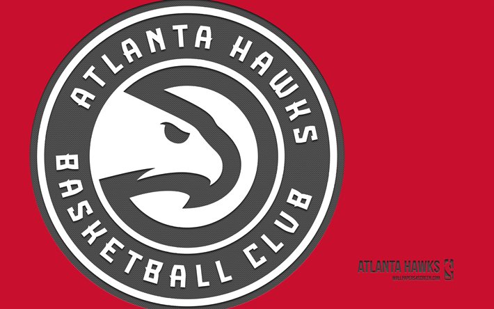 logo atlanta hawks, 4k, sfondo rosso, art di carbonio, emblema di atlanta hawks, club di basket americano, nba, usa, atlanta hawks, pallacanestro