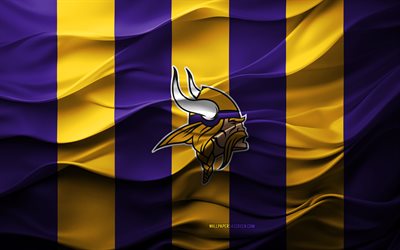 4k, minnesota vikings logosu, mor sarı 3d arka plan, minnesota vikings amblemi, minnesota vikingler bayrağı, 3d doku, nfl, amerika, minnesota vikings, amerikan futbolu