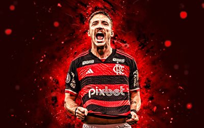Leo Ortiz, 4k, red neon lights, Flamengo FC, Brazilian Serie A, brazilian footballers, Leo Ortiz 4K, football, soccer, Flamengo RJ, Leo Ortiz Flamengo