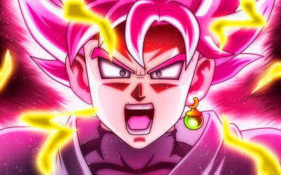4k, Super Saiyan Rose, purple fire flames, Black Goku Dragon Ball, minimalism, Dragon Ball Super, antagonist, Dragon Ball, Son Goku Black, DBS, DBS characters, Goku Burakku, Black Goku DBS, Black Goku