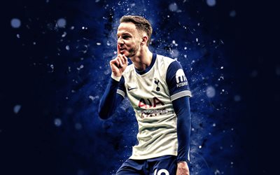 james maddison, 4k, luzes de neon azul, tottenham hotspur fc, premier league, jogadores de futebol inglês, james maddison 4k, futebol, james maddison tottenham hotspur