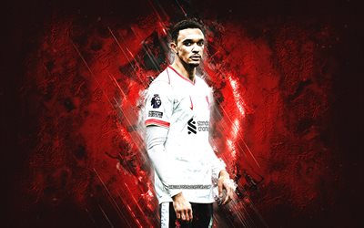 Trent Alexander-Arnold, Liverpool FC, English football player, red stone background, city art, Premier League, England, football