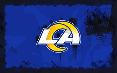 Los Angeles Rams grunge logo, 4k, NFL, blue grunge background, american football, Los Angeles Rams emblem, Los Angeles Rams logo, american football team, Los Angeles Rams, LA Rams