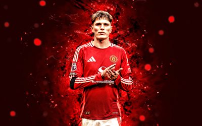 alejandro garnacho, 4k, kırmızı neon işıklar, manchester united fc, premier lig, arjantinli futbolcular, alejandro garnacho 4k, futbol, adam birleşik, alejandro garnacho manchester united