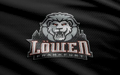 프랑크푸르트 뢰벤 패브릭 로고, 4k, 검은색 직물 배경, 델, 보케, 하키, 프랑크푸르트 뢰벤 로고, 프랑크푸르트 뢰벤 엠블럼, 독일 하키팀, 프랑크푸르트 뢰벤