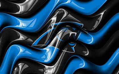 Carolina Panthers 3D logo, 4k, black blue 3D waves, NFL, american football, Carolina Panthers flag, creative, Carolina Panthers logo, Carolina Panthers emblem, american football team, Carolina Panthers