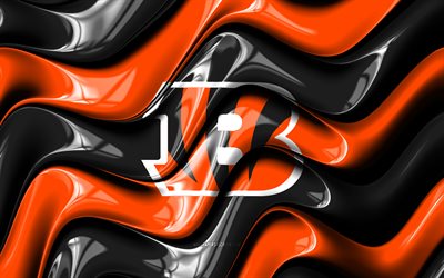 Cincinnati Bengals 3D logo, 4k, black orange 3D waves, NFL, american football, Cincinnati Bengals flag, creative, v logo, Chicago Bears emblem, american football team, Cincinnati Bengals