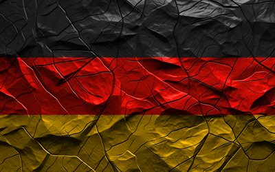 4k, Germany flag, stone texture, flag of Germany, Europe, Germany 3D flag, background with cracks, Germany, German flag