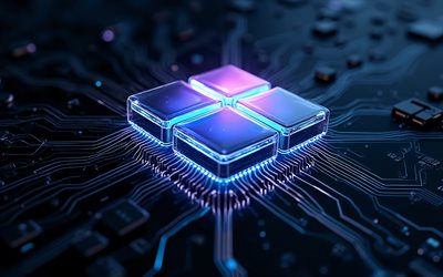 Microsoft glowing neon logo, 4K, technology background, Windows 11 logo, Microsoft emblem, neon light, Windows 11 sign, Windows 11, Microsoft logo, Windows logo, Windows