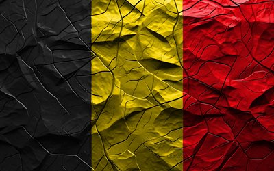4k, Belgium flag, stone texture, flag of Belgium, Europe, Belgium 3D flag, background with cracks, Belgium, Belgian flag
