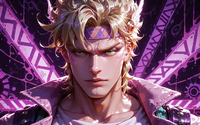 4k, Caesar Anthonio Zeppeli, purple abstract background, JoJos Bizarre, purple rays, artwork, manga, Shiza Antonio Tseperi, JoJos Bizarre characters, Caesar Anthonio Zeppeli JoJos Bizarre
