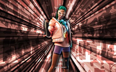 4k, Jacket Zina, pink rays background, Jacket Zina Skin, Jacket Zina Fortnite, abstract art, Fortnite Jacket Zina Skin, Fortnite characters, Fortnite, creative art