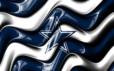 Dallas Cowboys 3D logo, 4k, blue white 3D waves, NFL, american football, Dallas Cowboys flag, creative, Dallas Cowboys logo, Dallas Cowboys emblem, american football team, Dallas Cowboys