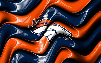 logotipo 3d de los broncos de denver, 4k, ondas 3d naranja azul, nfl, fútbol americano, bandera de los broncos de denver, creativo, logotipo de los broncos de denver, emblema de los broncos de denver, equipo de fútbol americano, broncos de denver