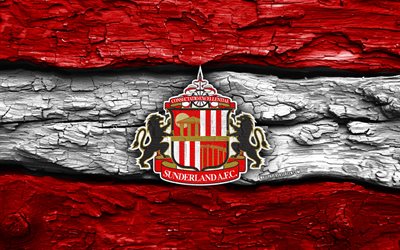 Sunderland AFC wooden logo, 4k, red white wooden background, Premier League, soccer, Sunderland AFC logo, football, Sunderland AFC emblem, Sunderland AFC, english football club, Sunderland FC