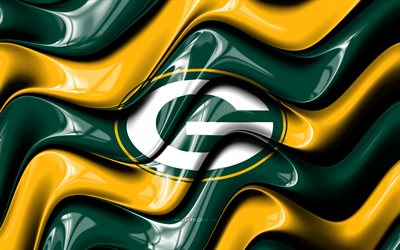 logotipo 3d de los empacadores de green bay, 4k, ondas 3d amarillas verdes, nfl, fútbol americano, bandera de los empacadores de green bay, creativo, logotipo de los empacadores de green bay, emblema de los leones de detroit, equipo de fútbol americano, empacadores de green bay