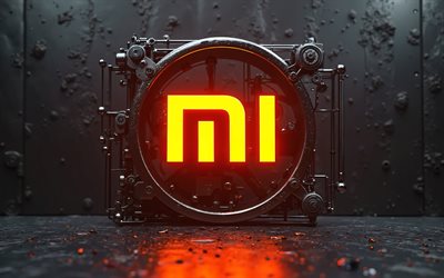 4k, Xiaomi glowing logo, darkness, electronics brands, metal background, Xiaomi metal logo, creative, brands, Xiaomi 3D logo, artwork, Xiaomi orange neon logo, Xiaomi logo, Xiaomi